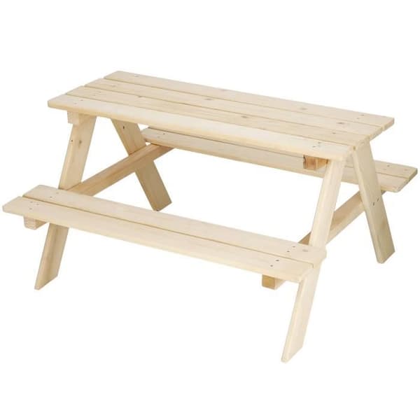 SPRINGOS® picknickbord för barn - Massivt trä - 90 x 79 x 50 cm - Vit - Naturligt - Barn