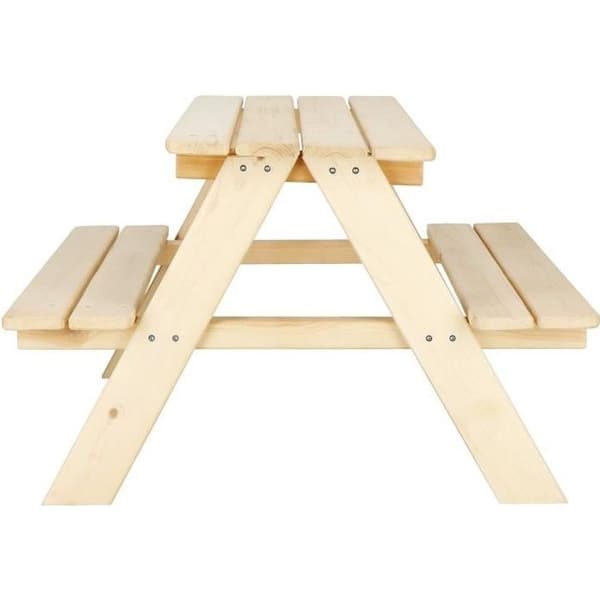 SPRINGOS® picknickbord för barn - Massivt trä - 90 x 79 x 50 cm - Vit - Naturligt - Barn