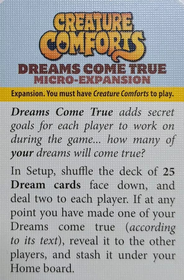 Creature Comforts: Dreams Come True - Brettspil
