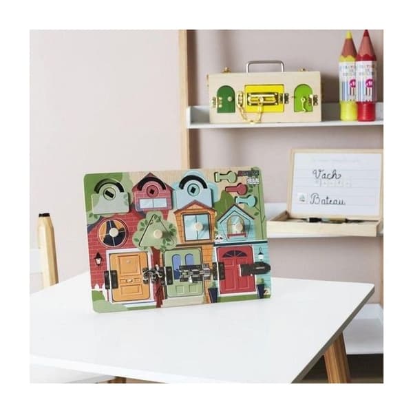 Montessoribrädelås och spärrar för att manipulera sensoriskt spel - Trä - Pedagogisk leksak - Vit - 10 stycken