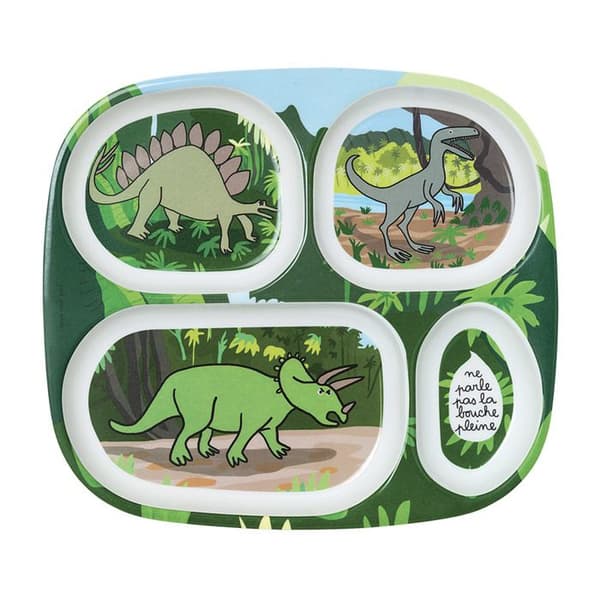 Bricka med 4 fack för bebisar Petit Jour Les Dinosaures - grön - 24x21x2 cm