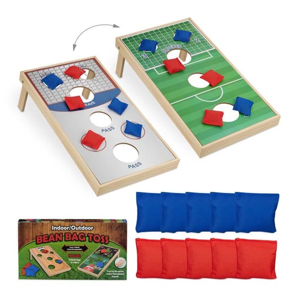 Relaxdays Cornhole kastspel, mått: 18 x 29 x 58 cm, 10 kastpåsar, för inomhus- och utomhusbruk. flerfärgad
