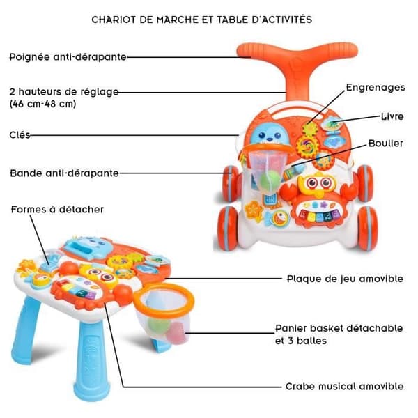 3 i 1 aktivitetsvandringsvagn - CARETERO - SPARK - Orange - Baby - pedagogiskt spel för tidig inlärning