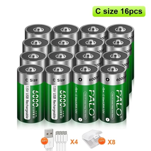 Genopladeligt C-størrelse batteri, 6000mWh, USB-opladning