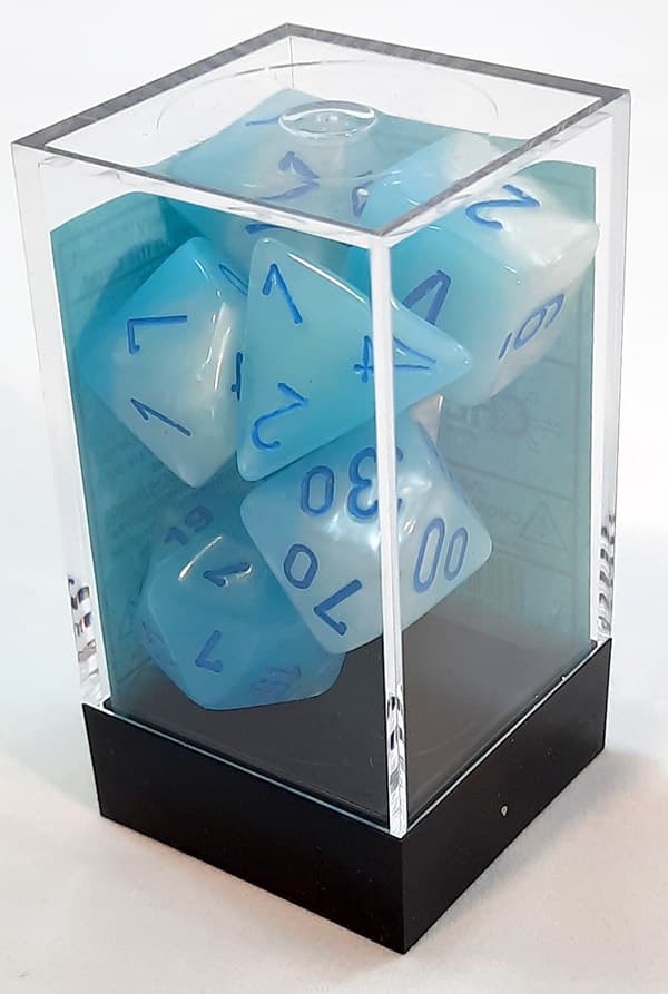 T?rningsset - Gemini Pearl Turquoise - White w blue Luminary (CHX26465) - Brætspil
