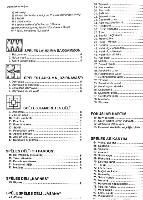 PIATNIK Board game set 100 Games (In Latvian, Russian lang.)