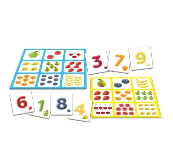 Taktinen lautapeli numeroilla ja hedelmillä Loto