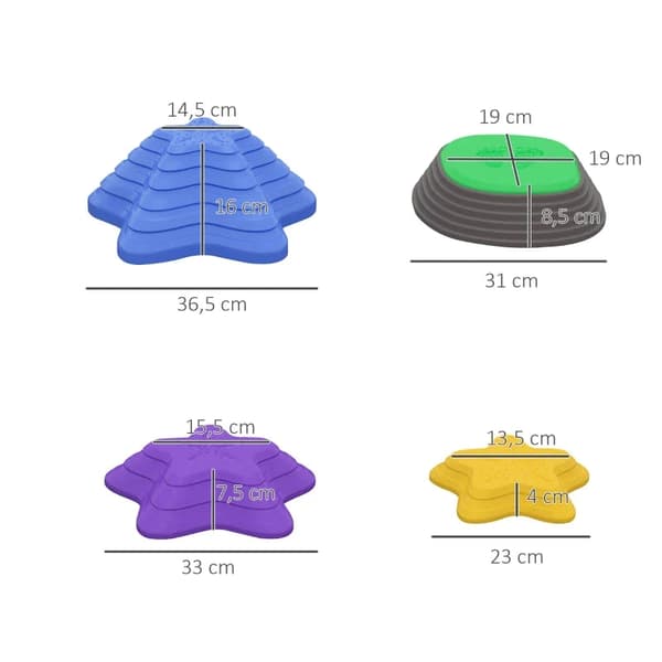Rootz Stepping Stones Set för barn - 3 år och äldre - 5 stenar - Halkfritt - Upp till 80 kg - Sjöstjärna Design - Lek för inomhus - Utomhus - Flerfärg