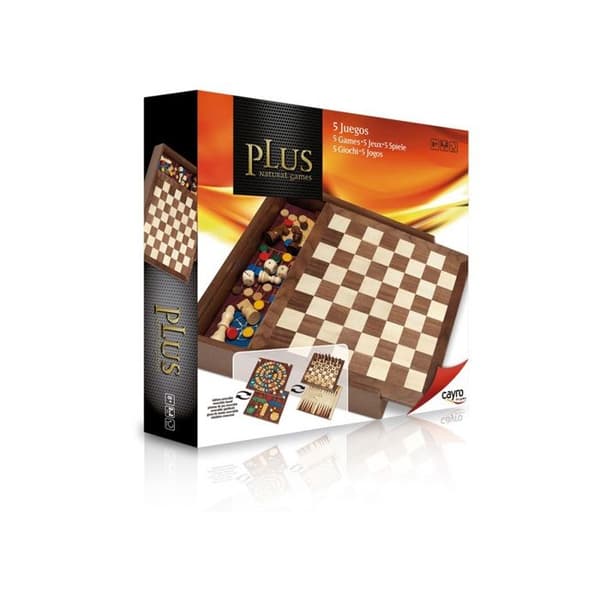 Trälåda - CAYRO - 5 spel - Gåsspel, Småhästar, Schack, Dam och Backgammon