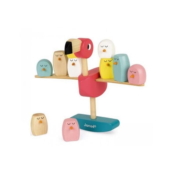 JANOD balanseringsspel med rosa flamingo i trä - från 3 år och uppåt