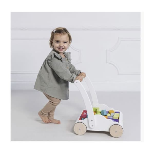 Le Toy Van Petilou Baby Rainbow Cloud Walker är en baby i en unik, mjuk molnformad rollator med 45 träklossar e