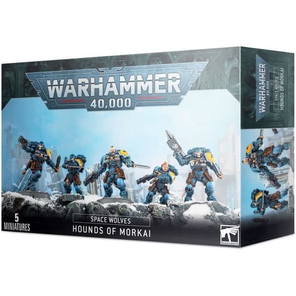 Warhammer 40k Space Wolves Primaris Hounds of Morkai Figures - Set med 5 - Blå/Guld