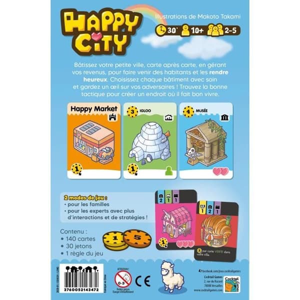 Cocktailspel - Happy City - As d'Or 2022 - Brädspel - Från 10 år - 2 till 5 spelare - 30 minuter