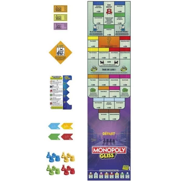 Monopol Gliss', familjegruppspel för barn, tonåringar och vuxna, från 8 år, 2 till 8 spelare, 20 minuter i genomsnitt, spel
