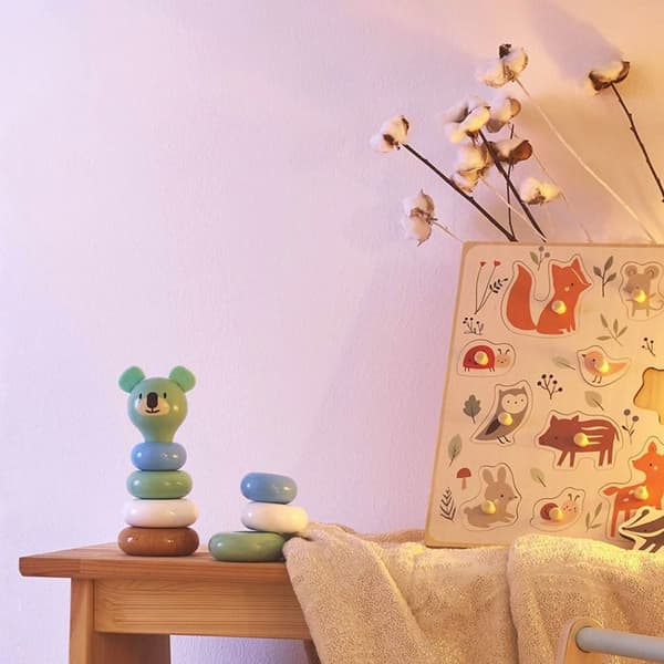 Träleksak - Koala Alice - 5 stycken - 12 månader - Tillverkad i Frankrike - Finmotorik