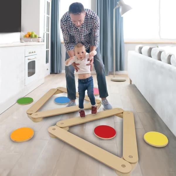 Montessori leksak - XMTECH - Balansbräda i trä - 6 stenar - 3 till 7 år - 40 kg