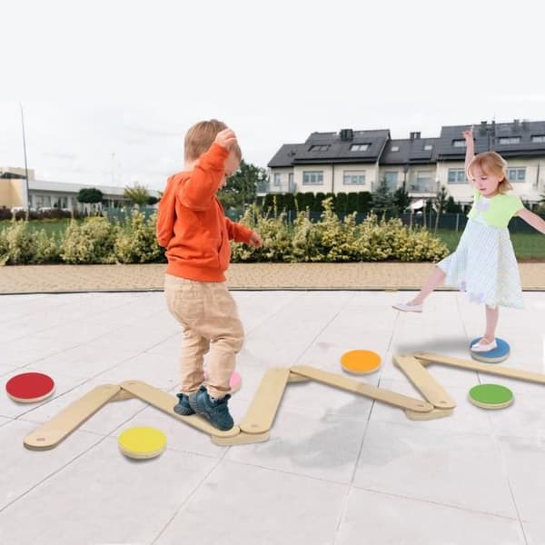 Montessori leksak - XMTECH - Balansbräda i trä - 6 stenar - 3 till 7 år - 40 kg