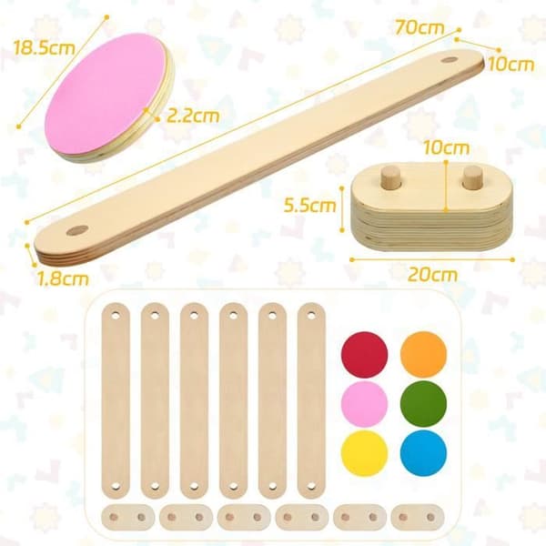 Montessori leksak - XMTECH - Balansbräda i trä - 6 stenar - 3 till 7 år - 40 kg