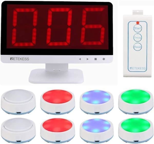 Buzzer System - Retekess - TM101 - 8 Knappar - Flera Svarsalternativ - Flerfärgad LED