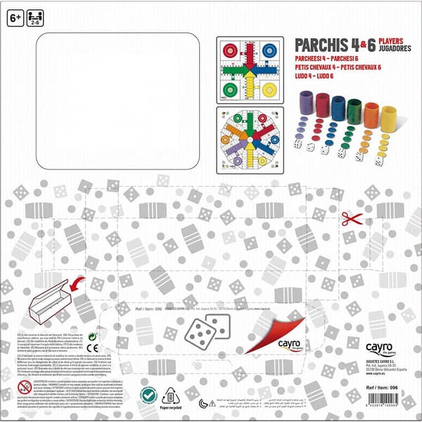 Cayro Komplet Træ Parchis 4-6 Spillere 40 Cm Bestyrelse Spil Flerfarvet