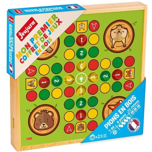Spellåda i trä - Jeujura - Min första låda - 4 traditionella spel - Från 2 år - Blandat