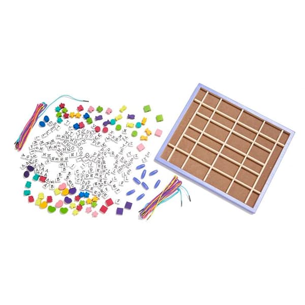 Träpärlor satt till tråd - MELISSA & DOUG - Box med 200 pärlor - Färgglada bokstäver och former