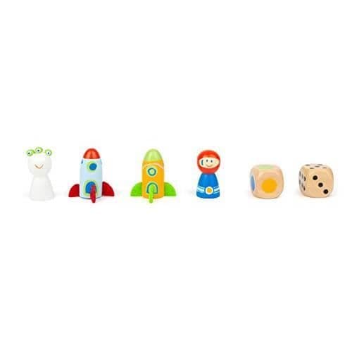 Small Foot 11452 Ludo Space, Wooden, Travel Company, med 2 olika tärningar, Family Toys Game, Multicolour 11452