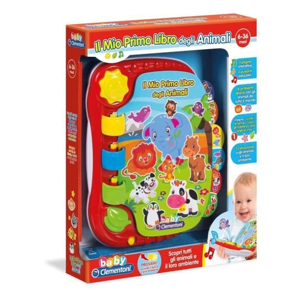 Talbok - CLEMENTONI - Djurens Bok - Pedagogisk Lektoy - Multicolor - Batterier Ingår