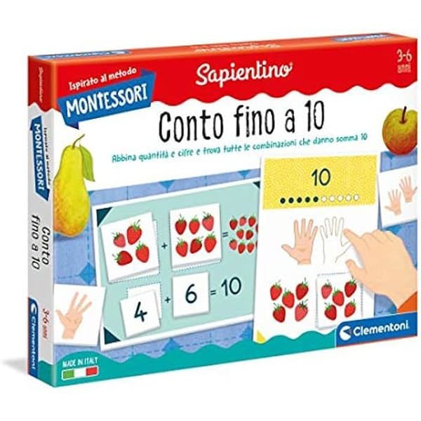 Montessori pedagogiskt spel - Clementoni - Räkna till 10 - Tillverkat i Italien
