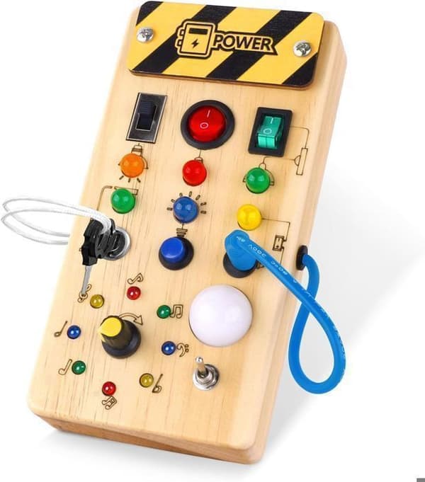 Busy Board Montessori - Trä - Med LED-switch - Sensorisk utveckling - Pedagogisk leksak - 24 månader+