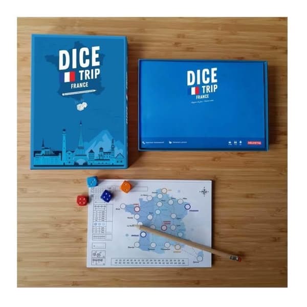 Rulla och skriv-spel - Helvetiq - Tärningsresa Frankrike - För barn från 8 år och uppåt - Genomsnittlig längd på 30 min