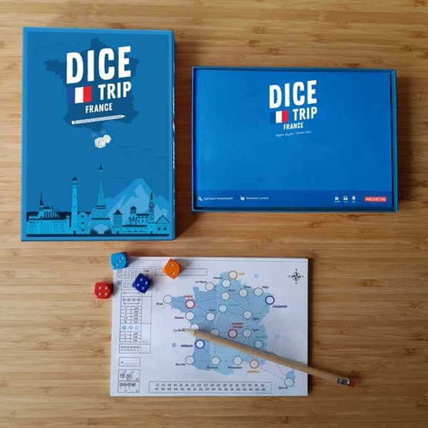 Rulla och skriv-spel - Helvetiq - Tärningsresa Frankrike - För barn från 8 år och uppåt - Genomsnittlig längd på 30 min