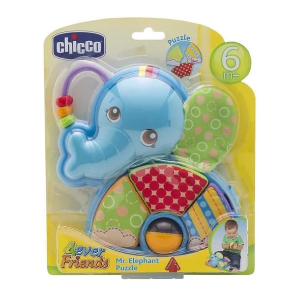 Leksak för tidig inlärning - CHICCO - Elefantpussel - 3 tygbitar - Skalla och ringar