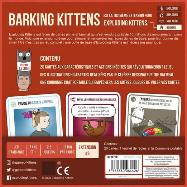 Spelutvidgning - Exploding Kittens - Barking Kittens - 20 kort - 1 Krona - 7 år och uppåt