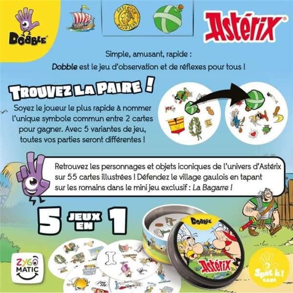 Dobble Asterix|Zygomatic - Brädspel - 5 spelvarianter - från 6 år och uppåt