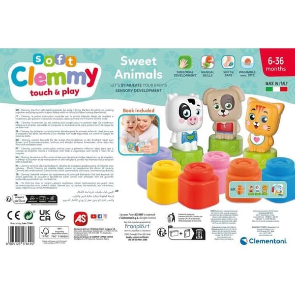 Clementoni - Cubes &amp; Animals Soft Clemmy - 6 kuber + 3 tecken + Bok