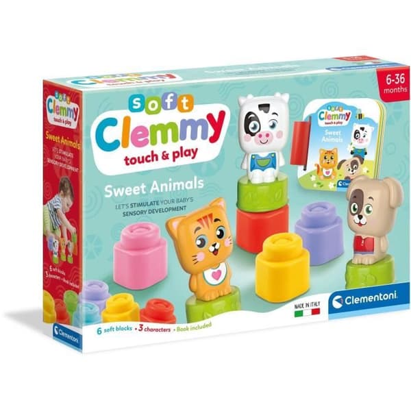 Clementoni - Cubes &amp; Animals Soft Clemmy - 6 kuber + 3 tecken + Bok