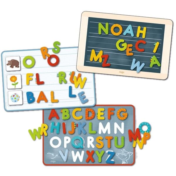 HABA - Magnetic Alphabet Game Box - 147 bitar av magnetiska bokstäver - Pedagogiskt spel för barn i åldrarna 5+
