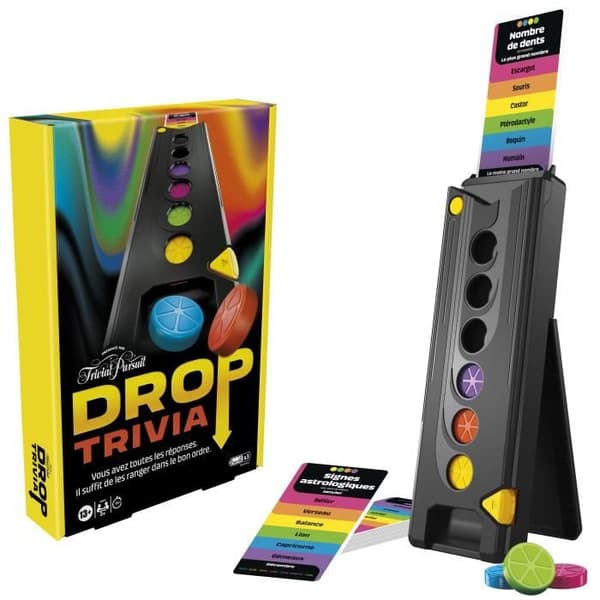 Drop Trivia, elektroniskt gruppspel med röst och ljud, 13 år, 2 spelare eller fler, 15 min, inspirerat av Trivial Pursuit, Hasbro Ga