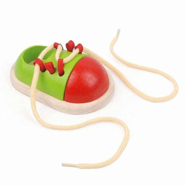 Pedagogiskt spel - Plan Toys - Träsnörningssko - Blandat - Grönt - Från 36 månader