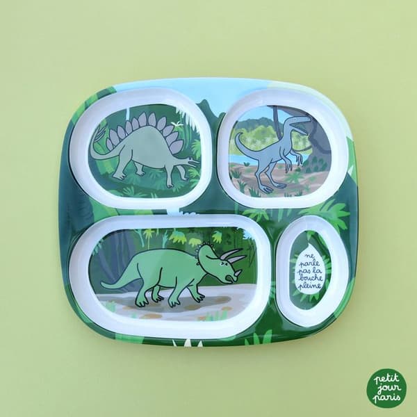 Bricka med 4 fack för bebisar Petit Jour Les Dinosaures - grön - 24x21x2 cm