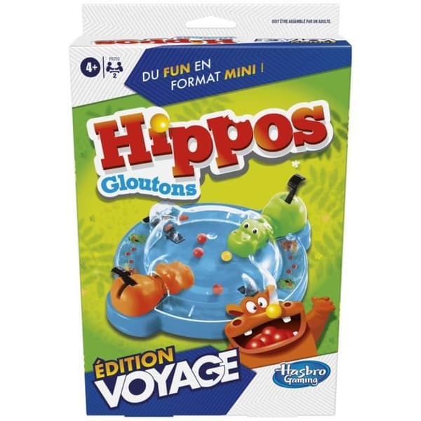 Gluttonous Hippos Travel, resebrädspel för 2 spelare, 4 år, Hasbro Gaming