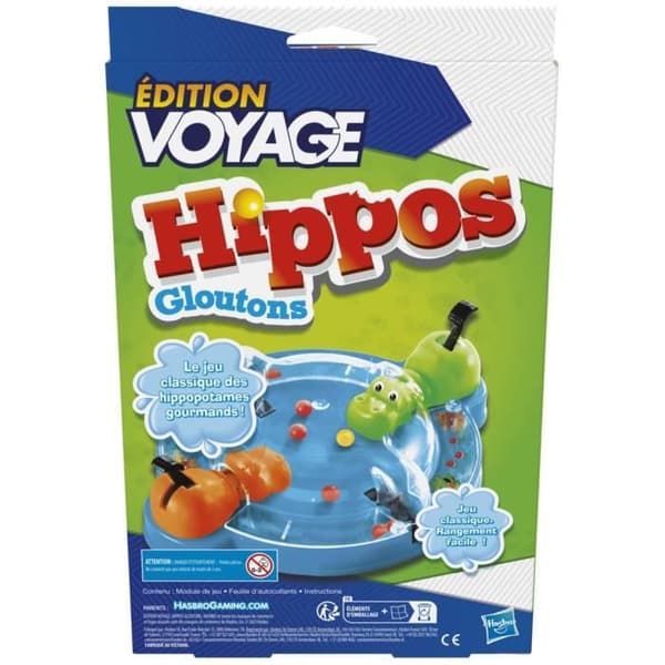 Gluttonous Hippos Travel, resebrädspel för 2 spelare, 4 år, Hasbro Gaming
