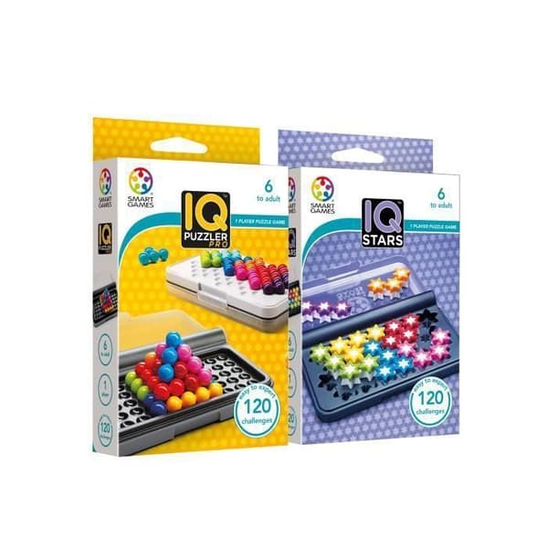 IQ Puzzler Pro + IQ Stars - Pussel för barn 6 år - Brädspel för barn 6 år - Brädspel för barn - 240 utmaningar - Resespel