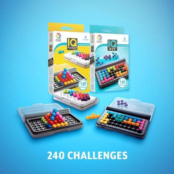 IQ Puzzler Pro + IQ Fit - Brädspel för barn 6 år - Pussel för barn 6 år - Brädspel för barn - 240 utmaningar - Resespel