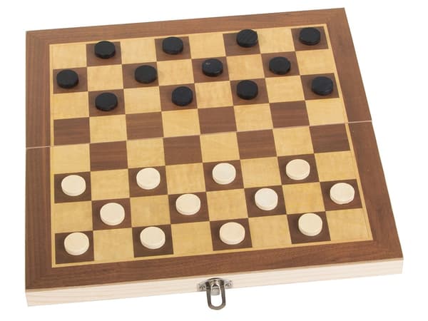 Schackspel dam triktrak stor trä 3in1