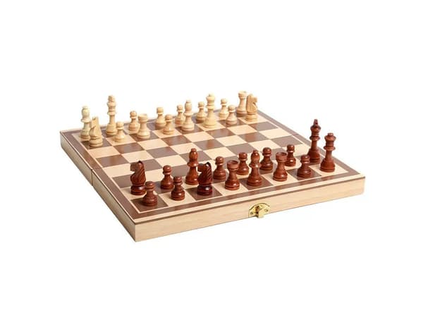 Schackspel dam triktrak stor trä 3in1