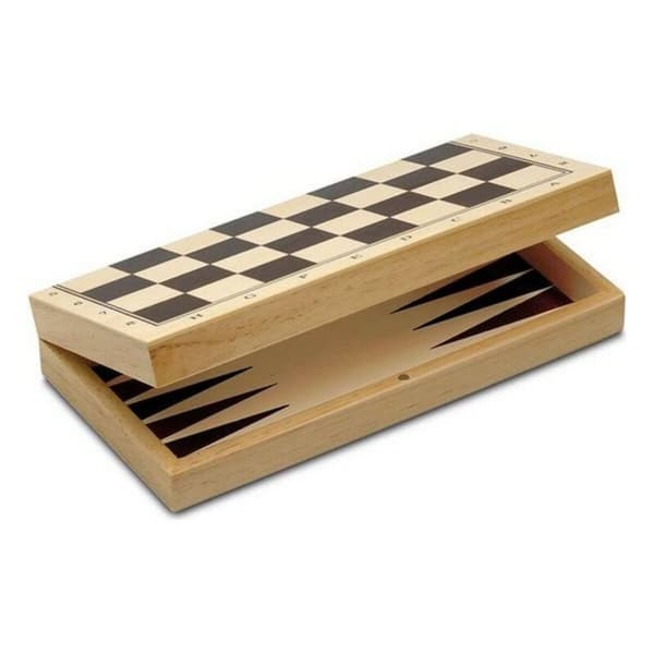 Set med 3 Brädspel Cayro 648 Trä 29 x 29 cm 3 i 1 Schack Backgamon Ladies