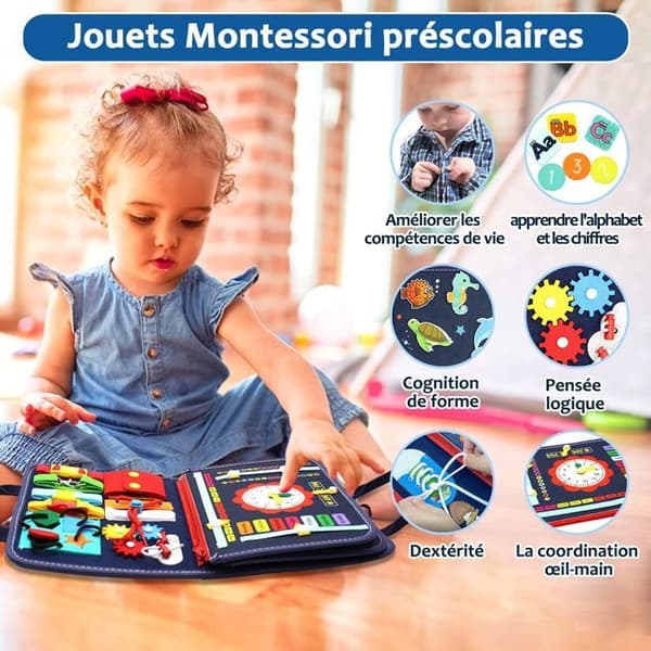 Busy Board Montessori Toy - Aktivitets- och utvecklingsleksaker för barn - Blå,P4- Montessorispel Lär dig finmotorik