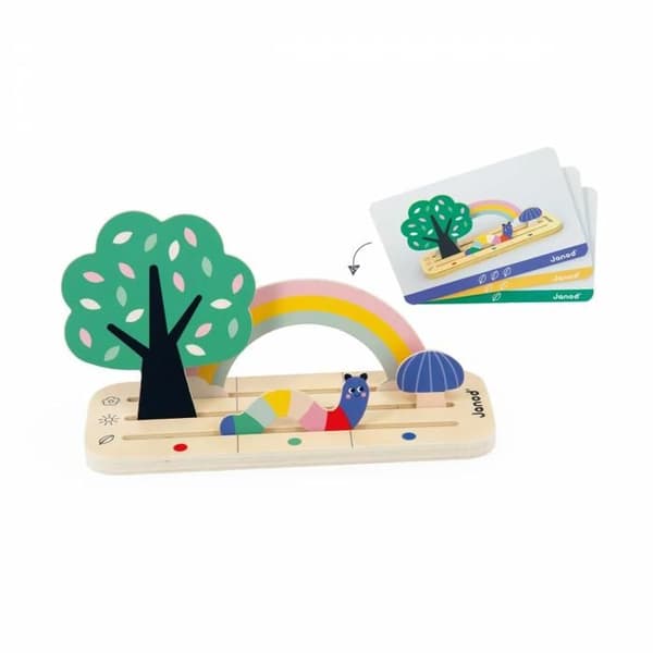 JANOD Educational Game - Pedagogy Range - Hitta din väg i rymden - Trädgården - 9 trätillbehör - 12 kort